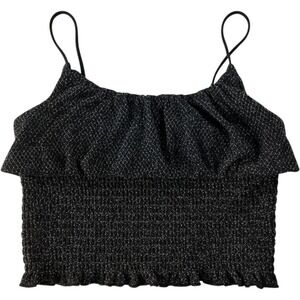 Almost Famous Cami Crop Top Womens Medium Black Metallic Smocked Y2K Party Club